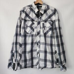 Buckle Black white‎ black plaid western snap front shirt mens size XL